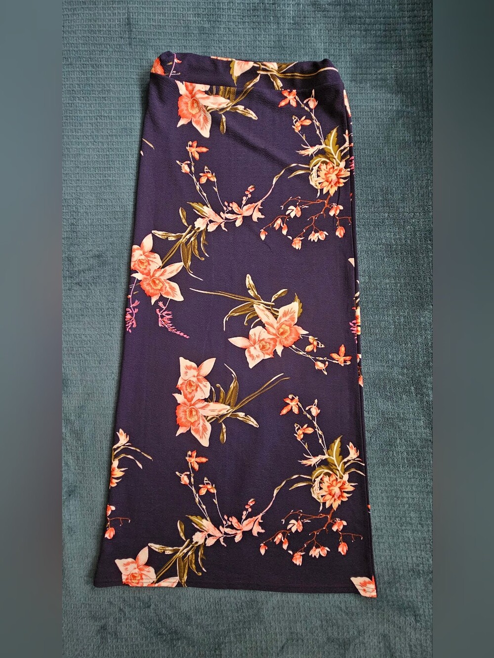 Malibu Navy Maxi Skirt with Coral Floral Print
